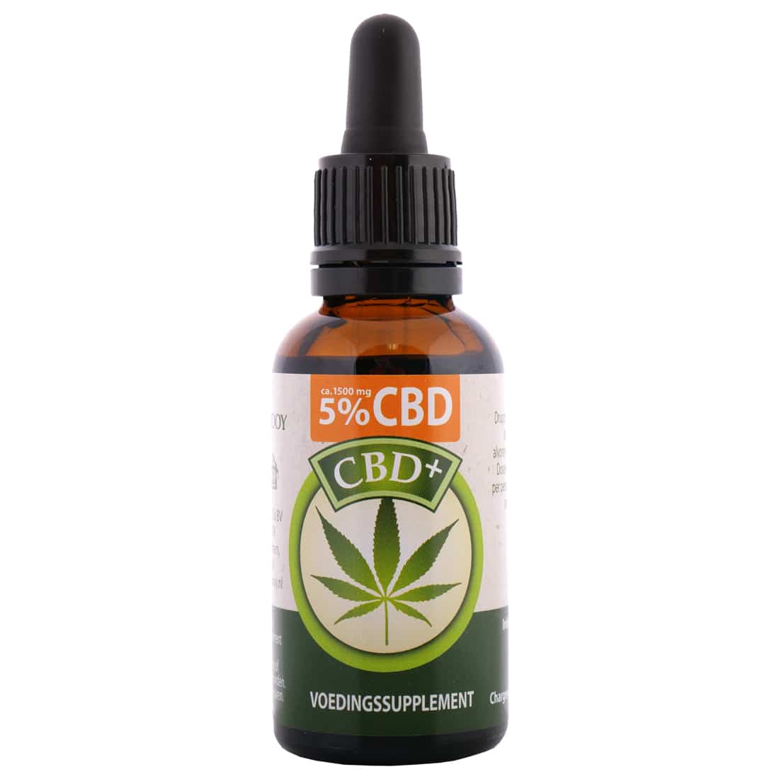 Jacob Hooy CBD Olie 5% (30ml) på en hvid baggrund.