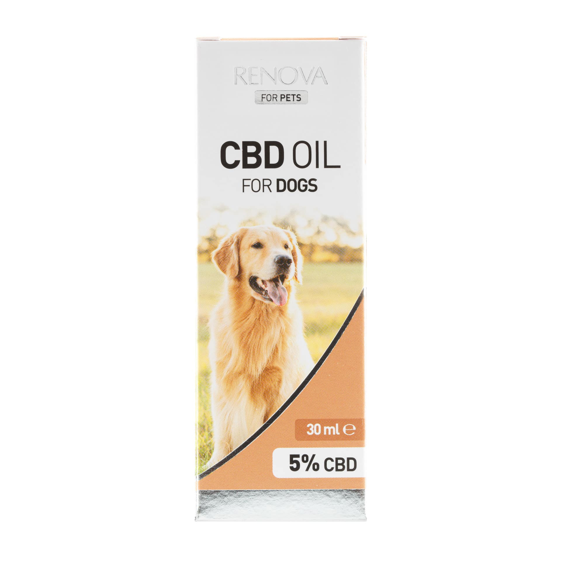 En flaske Renova CBD olie 2,5% til hunde (30 ml).