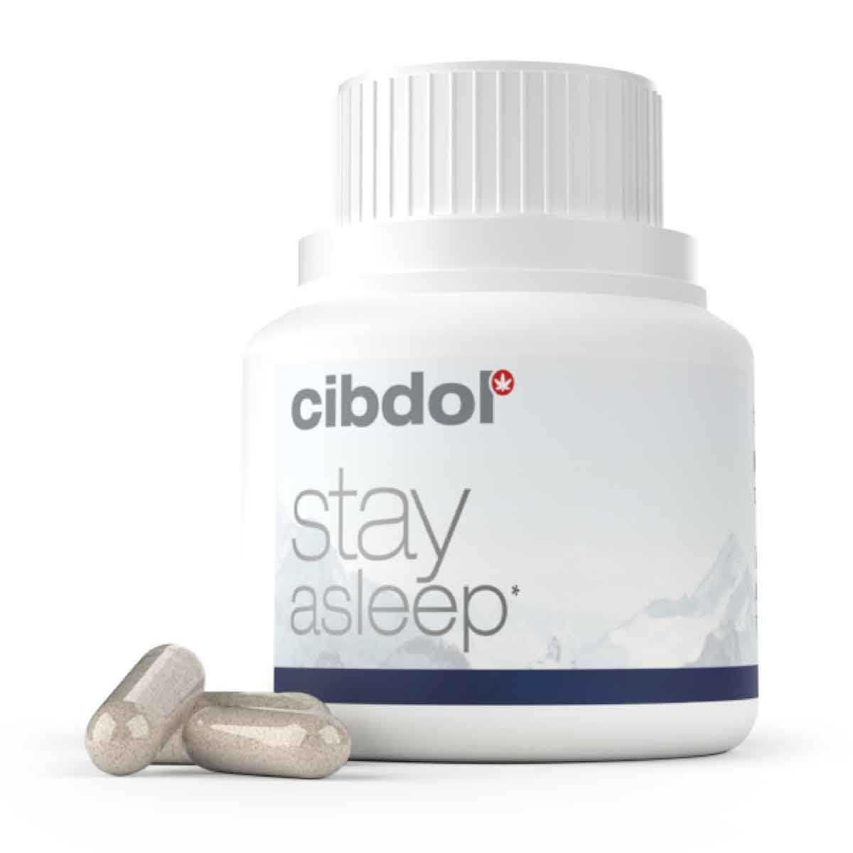 En flaske Cibdol Stay Asleep Kapsler med CBD og CBN (30 stk.) ved siden af.