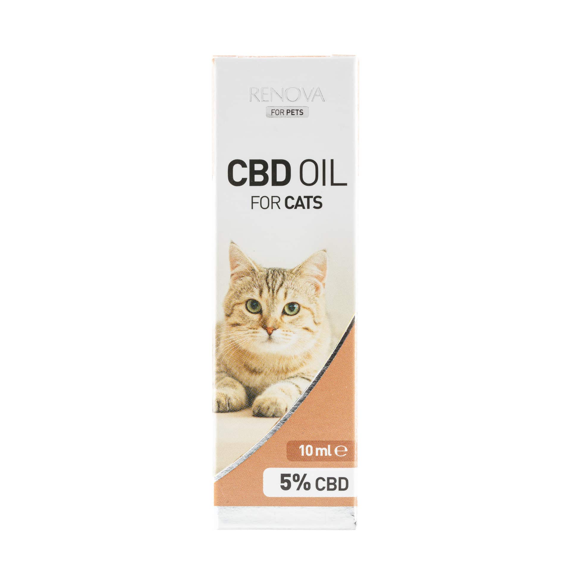 En æske Renova CBD olie 5% til katte (10ml) til katte.