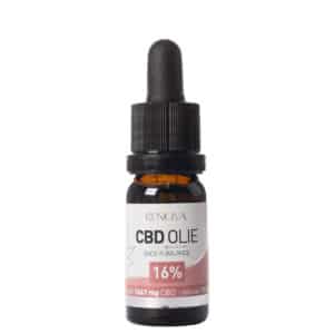 En flaske Renova CBD Olie 16% på en hvid baggrund.