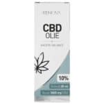 En flaske Renova CBD Olie 10% (30 ml) på en hvid baggrund.