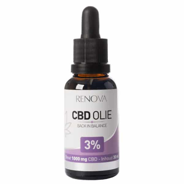 En flaske Renova CBD Olie 3% (30 ml).