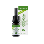 En 10 ml flaske Wedihemp Pure CBD Olie 10% placeret foran emballagen.