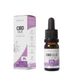 en flaske Renova CBD Olie 3% ved siden af en æske Renova CBD Olie 3%.