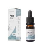 En flaske Renova CBD Olie 10% ved siden af en æske.