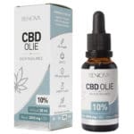 en flaske Renova CBD Olie 10% (30 ml) ved siden af en æske Renova CBD Olie 10% (30 ml).