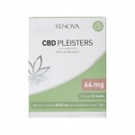 En æske med Renova CBD-gips (64 mg - 32 stykker), der sidder på toppen af et hvidt bord.